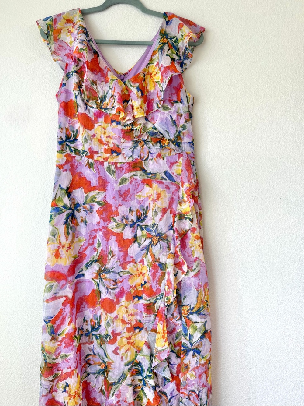 London Times Floral Print Ruffle Dress Women's Cottagecore Pastel Size 10 - Picture 4 of 12